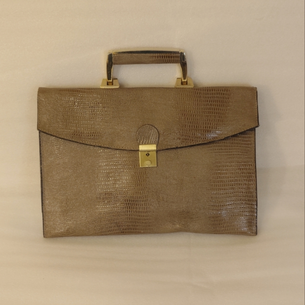 Elegant Brown Crocodile Embossed Handbag